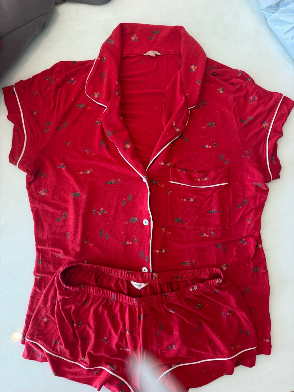 Eberjey Red Short-Sleeve Button Pajama Set with White Piping